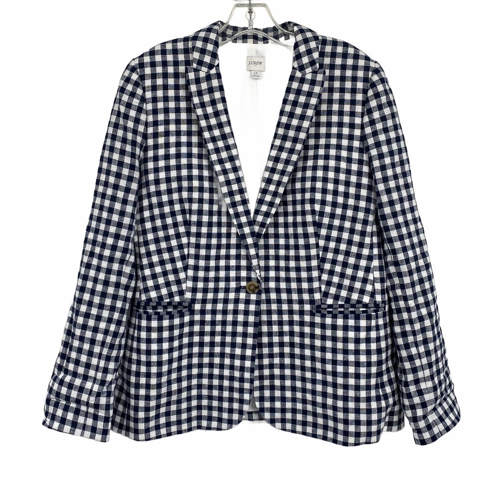 J. Crew White/Blue Linen-Cotton Blazer | Women’s Size 12 Regular